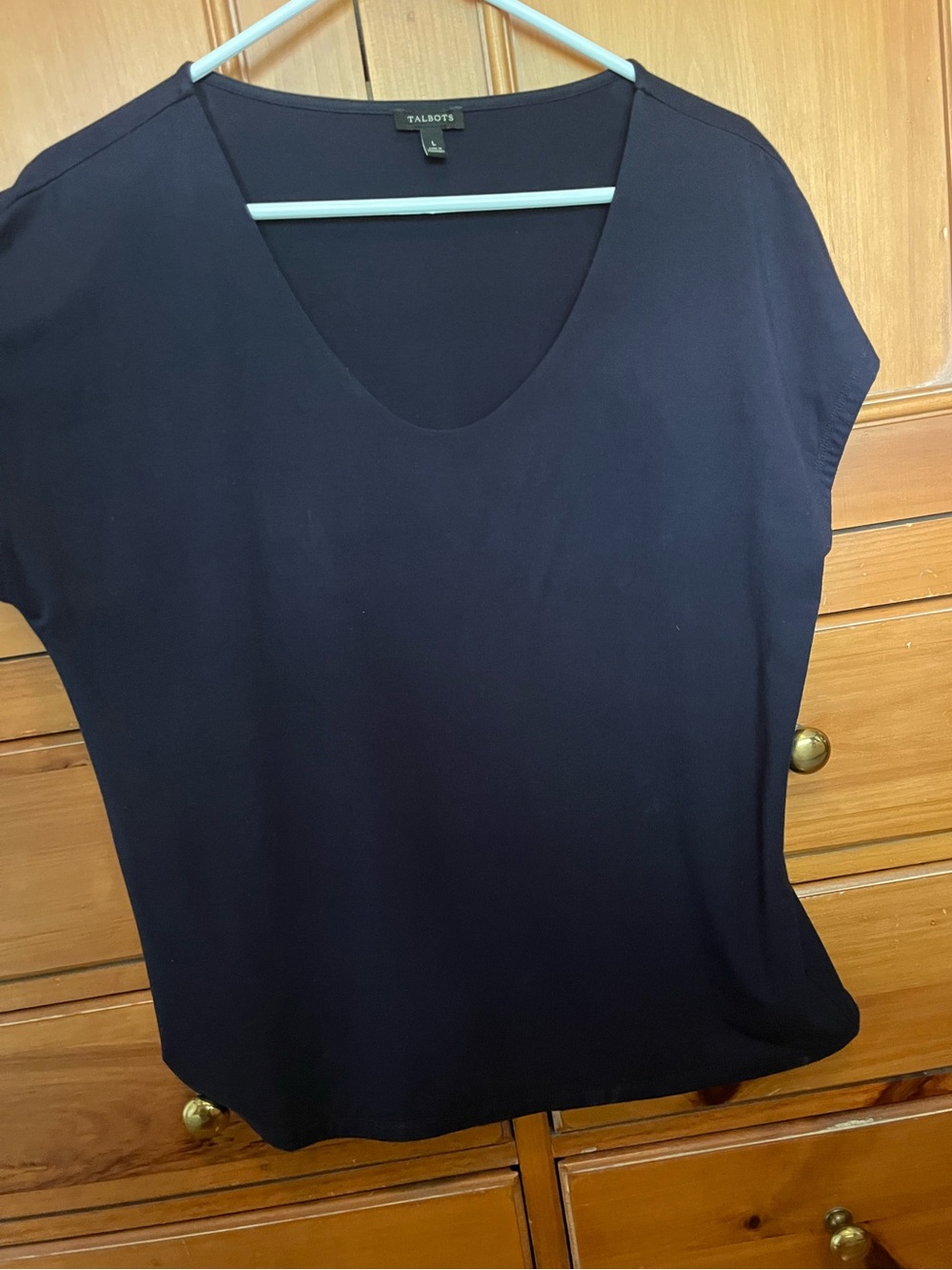 Talbots Navy Scoop V-Neck Short Sleeve Top